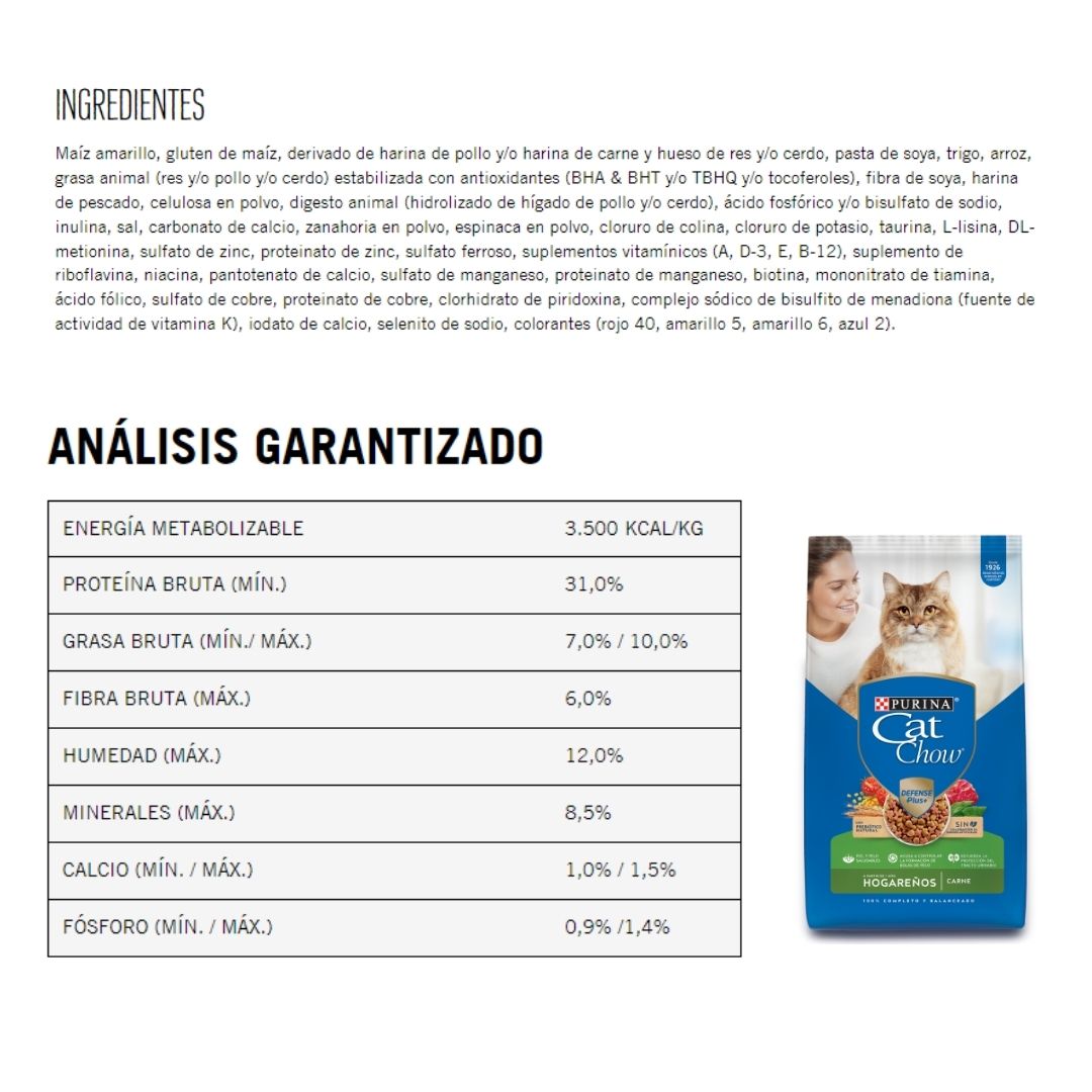 Alimento Purina Cat Chow Hogareños Bolsa 3 kg Sabor Carne