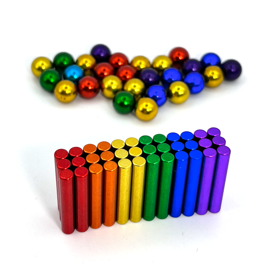 Imanes de Neodimio 36 barras y 27 esferas de Colores, potente imán de neodimio