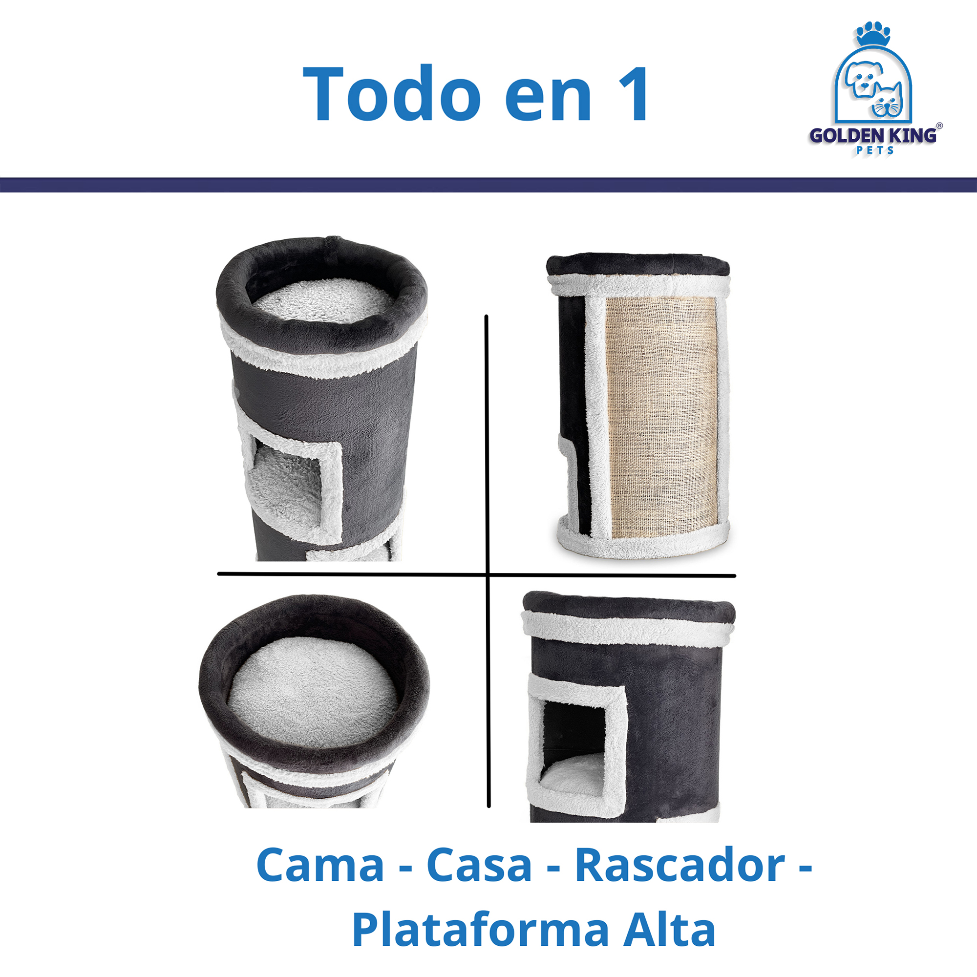 Casa Torre Mueble Rascador Para Gatos Cama 3 Niveles Todo en 1