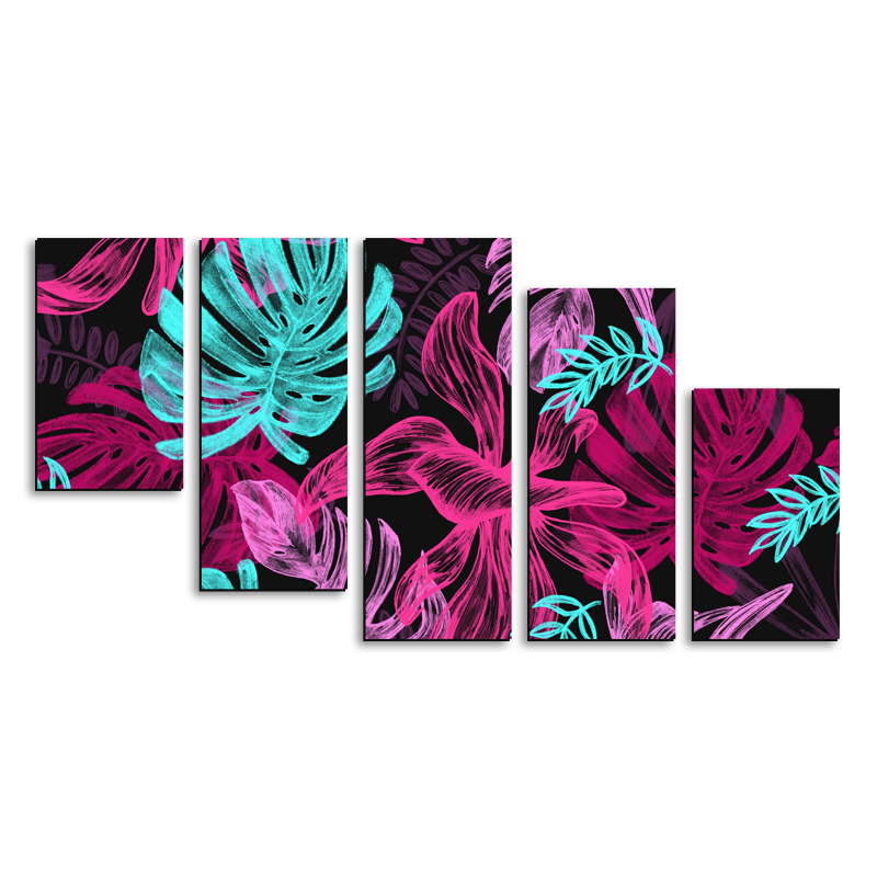 Cuadro decorativo Abstracto Hojas moderno decoración 150x80cm 5 piezas