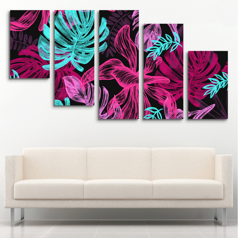 Cuadro decorativo Abstracto Hojas moderno decoración 150x80cm 5 piezas