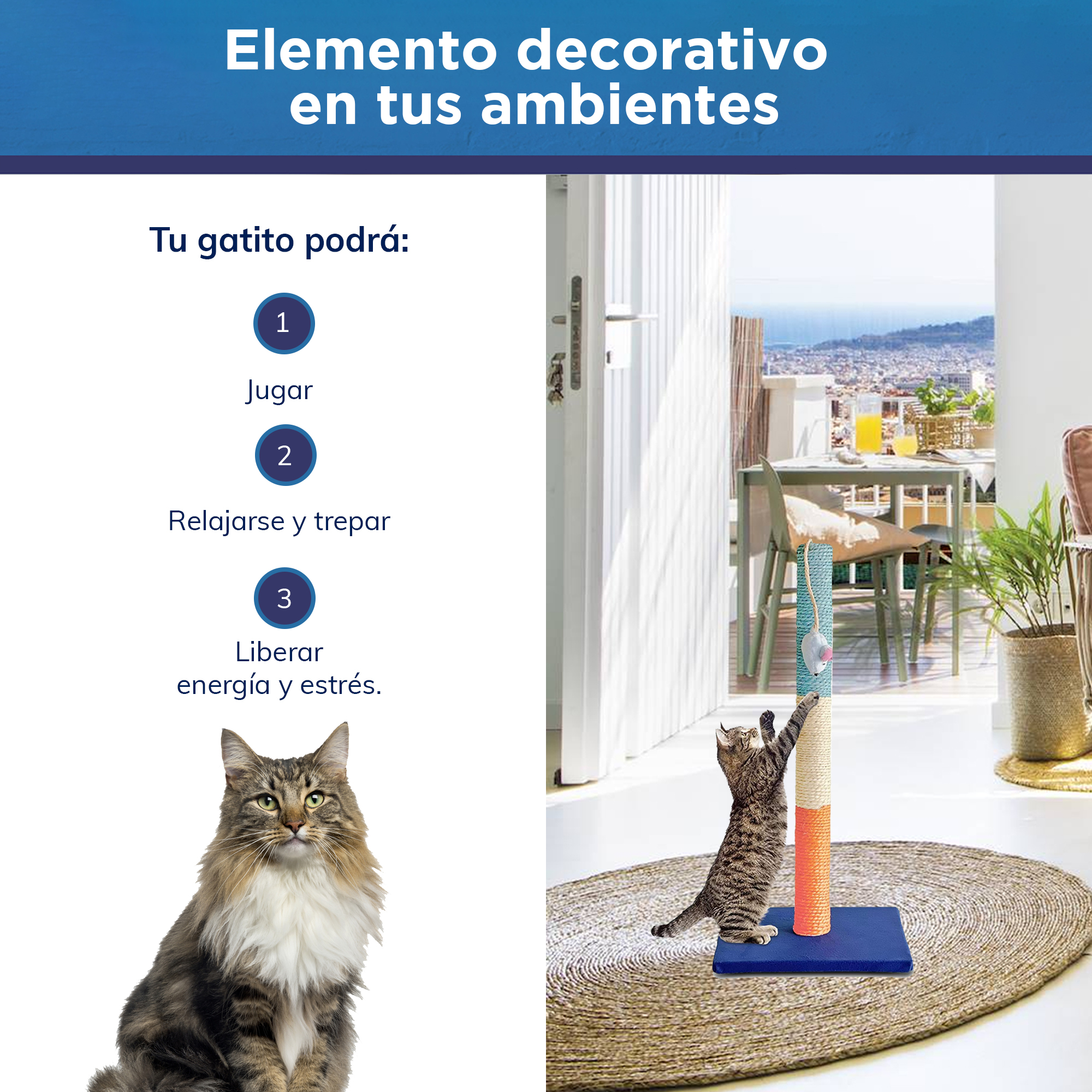 Poste Juguete Rascador Gato Grande | 1 Metro | Gratis Catnip | 