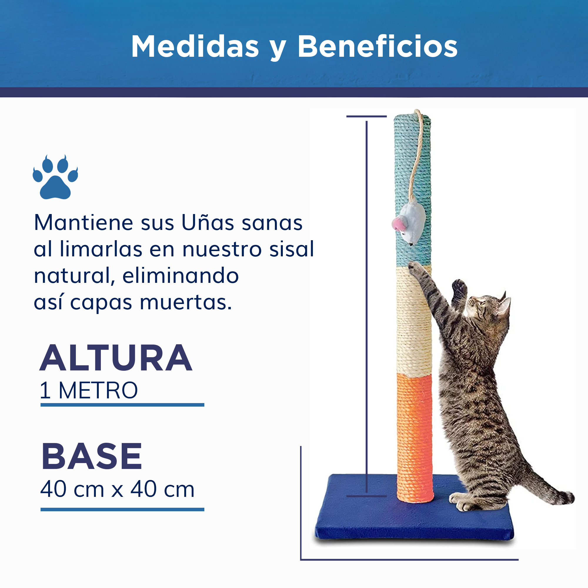 Poste Juguete Rascador Gato Grande | 1 Metro | Gratis Catnip | 