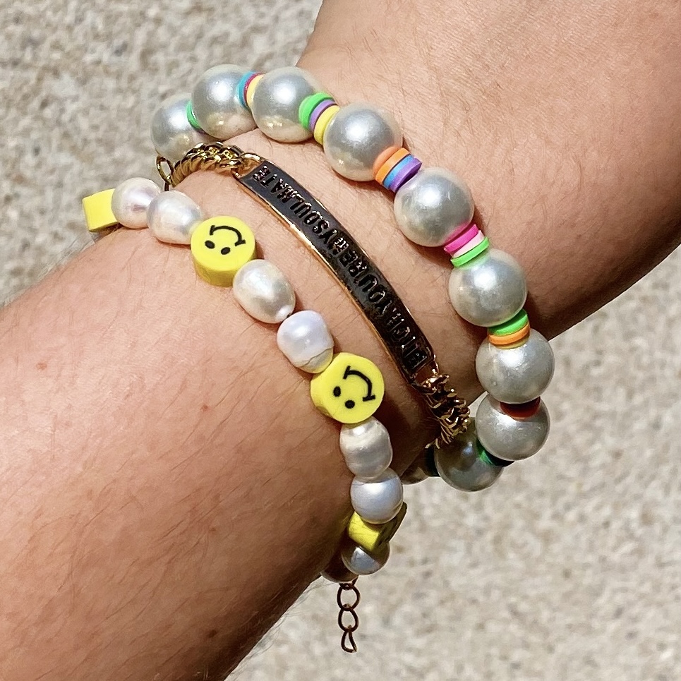 Pulsera Perlas naturales Smiley Carita Feliz Happy Face Amarilla regalo Mujer