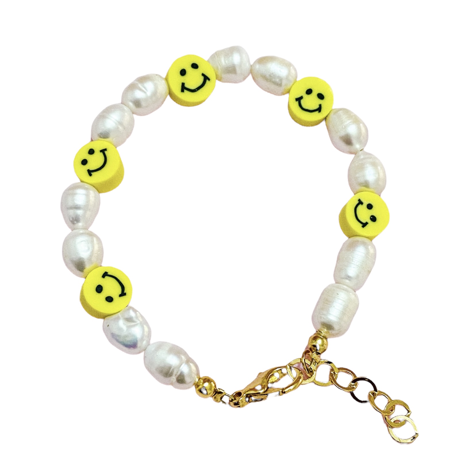 Pulsera Perlas naturales Smiley Carita Feliz Happy Face Amarilla regalo Mujer
