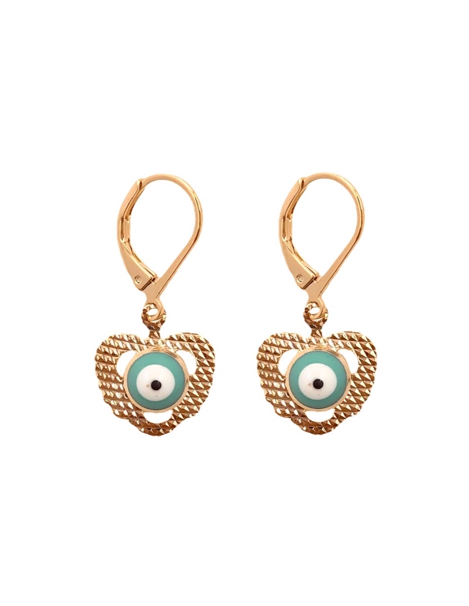 Aretes Oro Angelus de chapa de oro corazon con ojo central 6003124