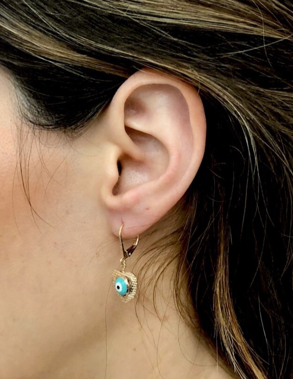 Aretes Oro Angelus de chapa de oro corazon con ojo central 6003124