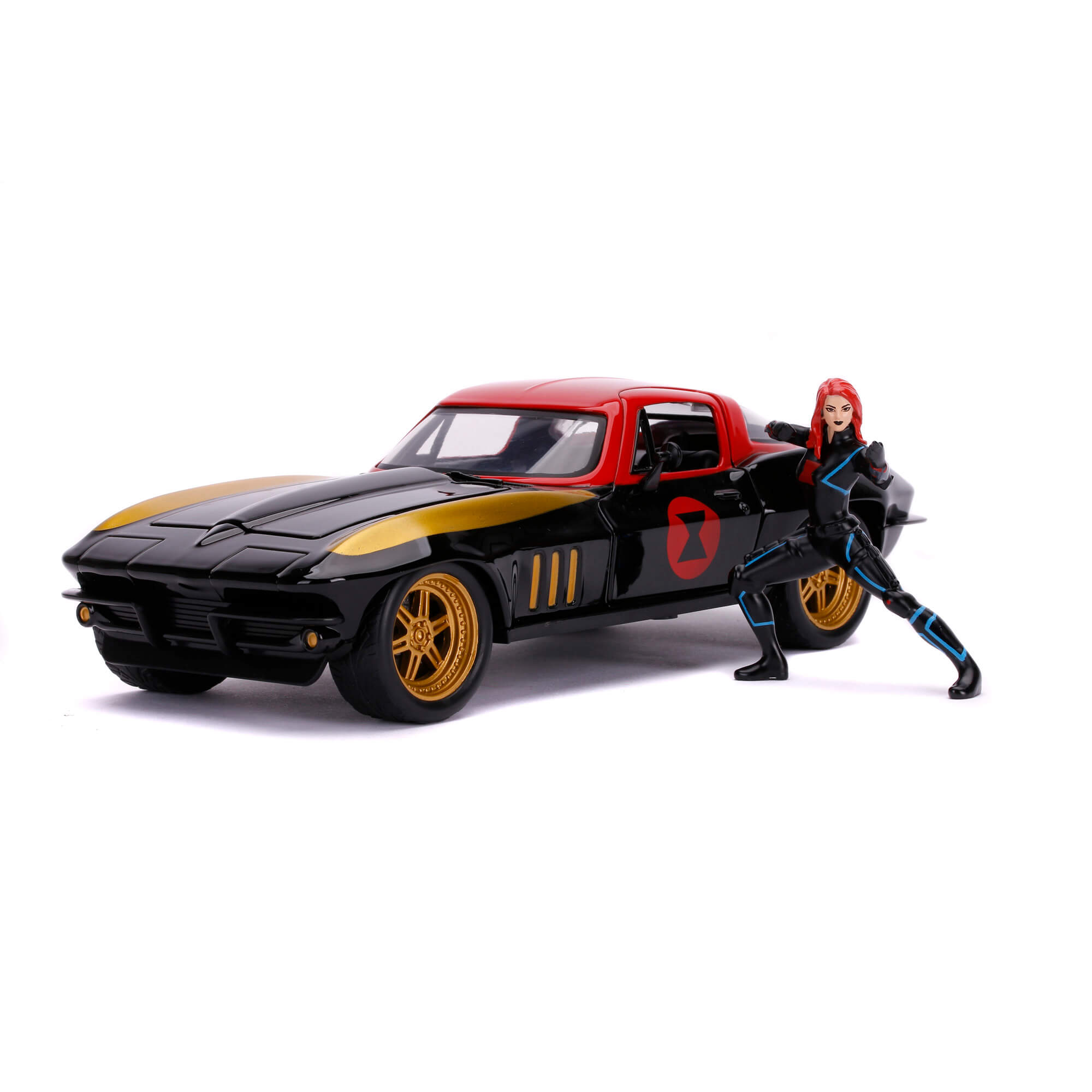 1966 Chevy Corvette con Figura Black Widow Marvel Avengers Jada Toys Escala 1:24 