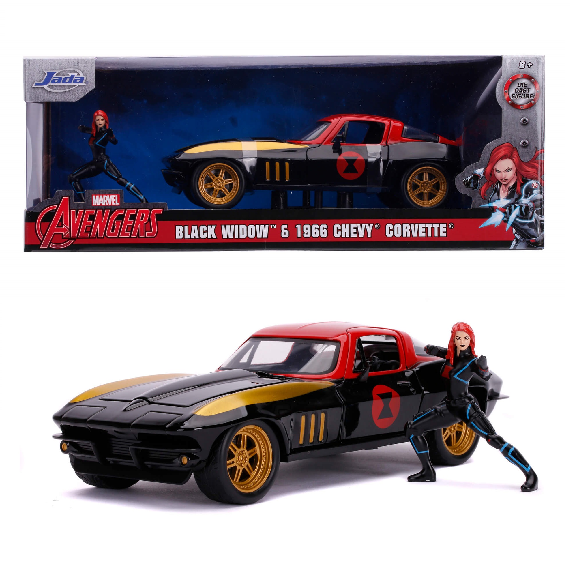 1966 Chevy Corvette con Figura Black Widow Marvel Avengers Jada Toys Escala 1:24 