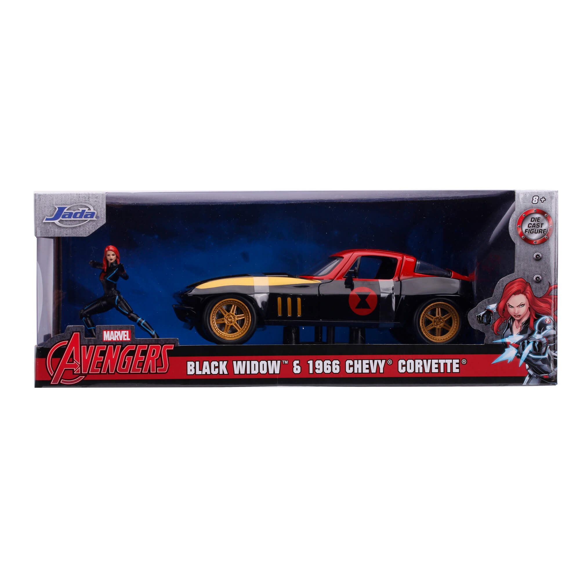 1966 Chevy Corvette con Figura Black Widow Marvel Avengers Jada Toys Escala 1:24 