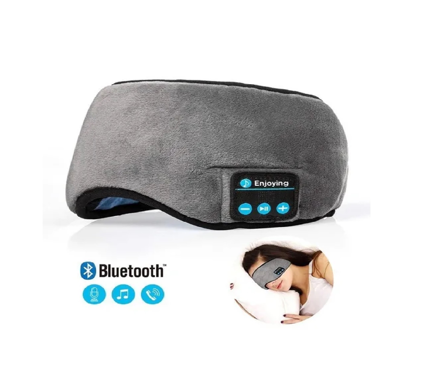 Antifaz Para Dormir Cubre Ojos Bluetooth Musica Gris