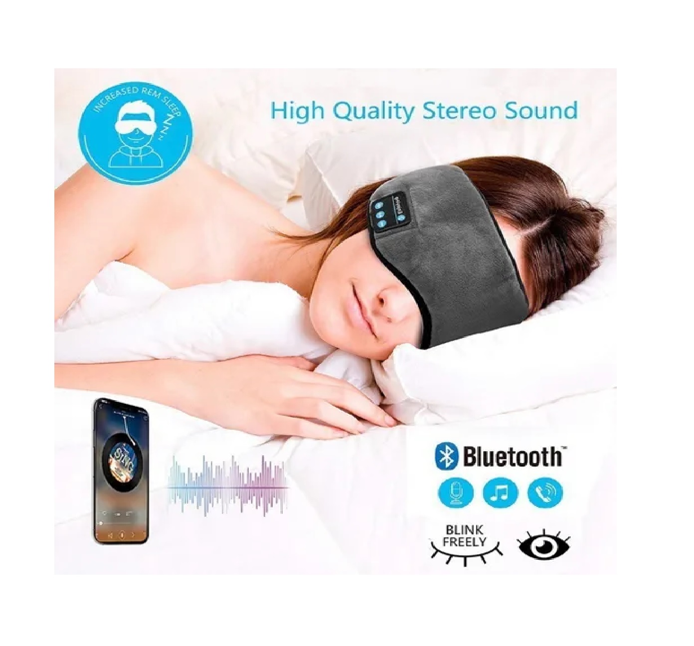 Antifaz Para Dormir Cubre Ojos Bluetooth Musica Gris