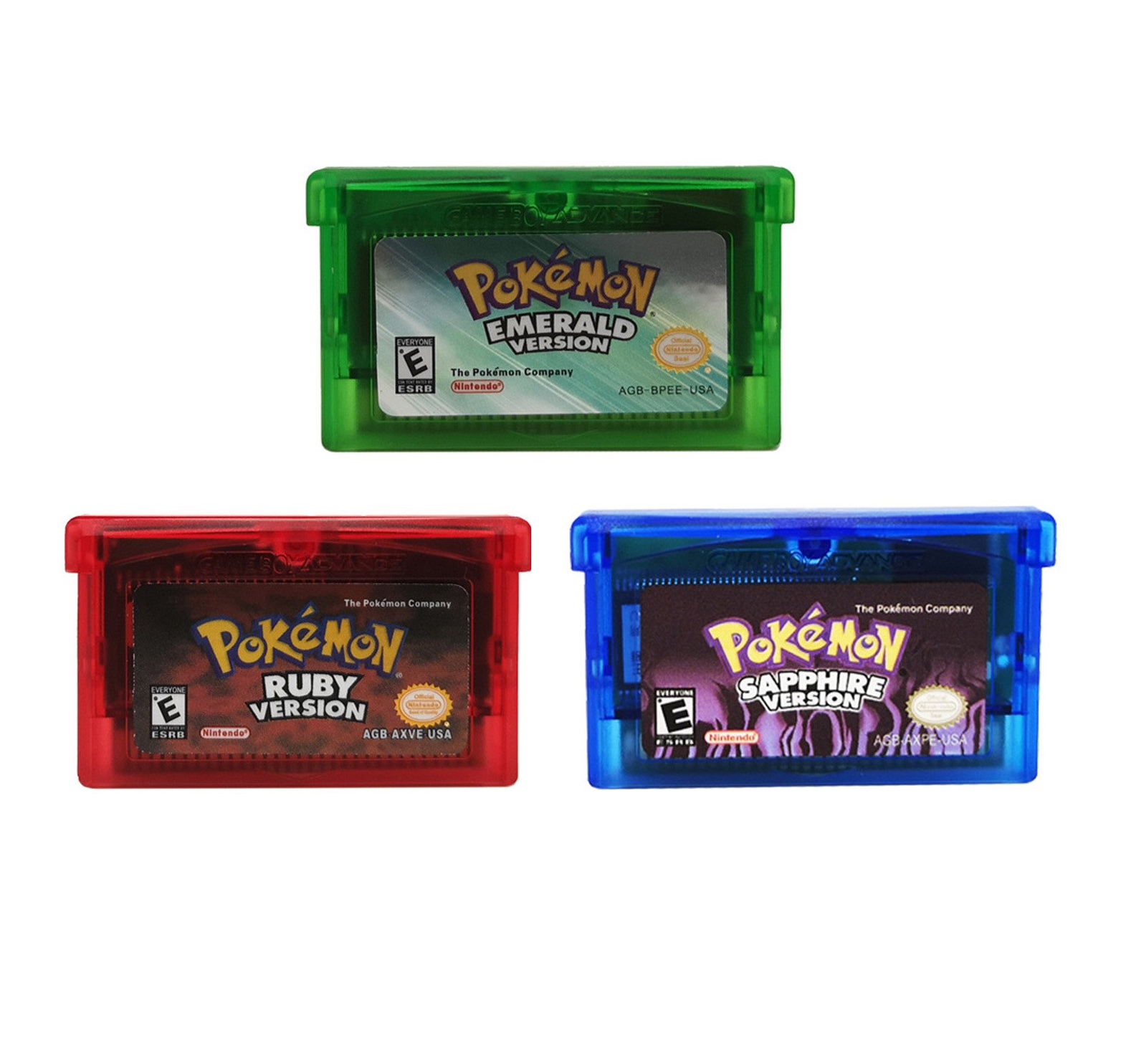Paquete 3 cartuchos GBA Game Boy Pokémon Emerald, Ruby & Sapphire Inglés