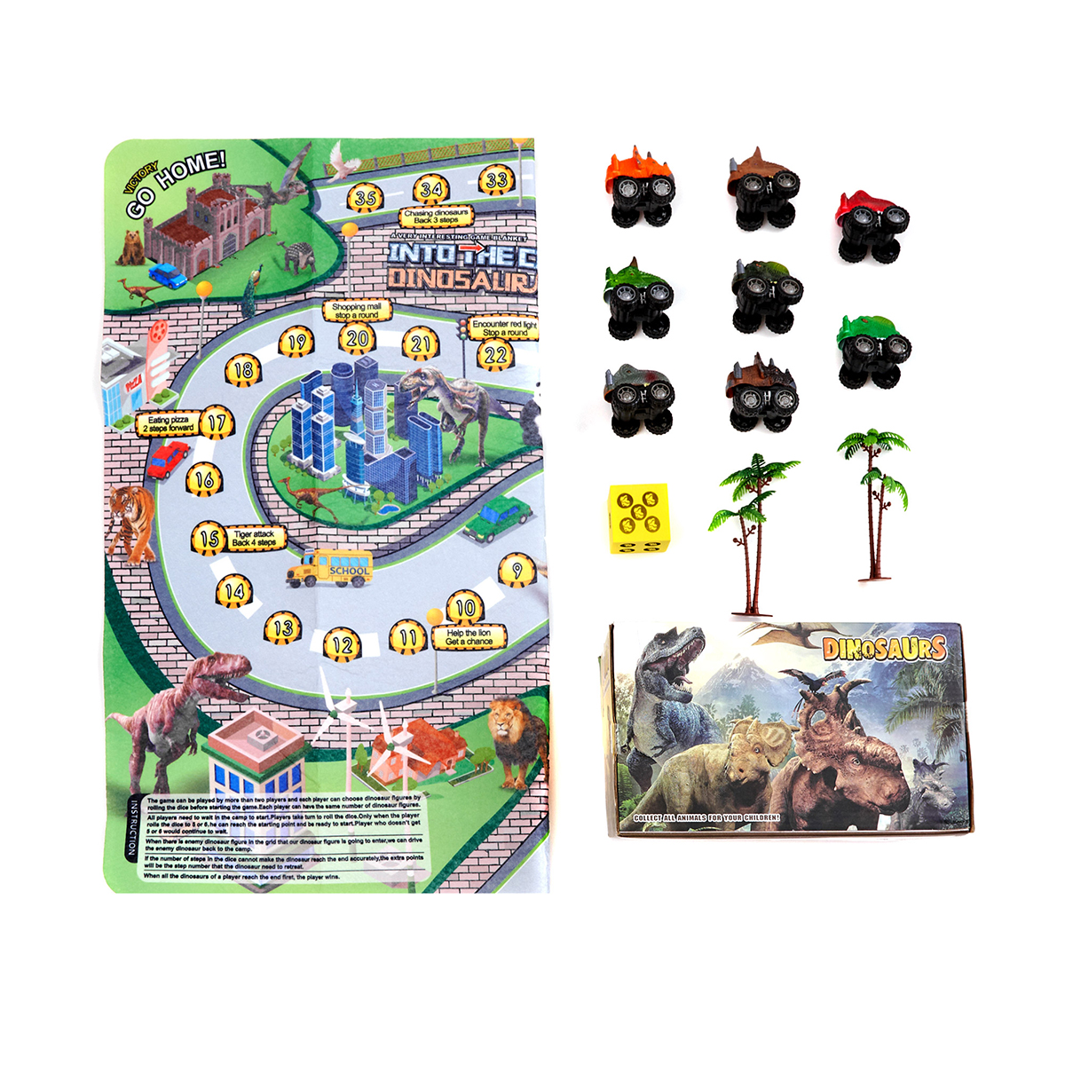 Juguete Dinosaurios Coche Para Niños Con Mapa Arbol Y Tapete