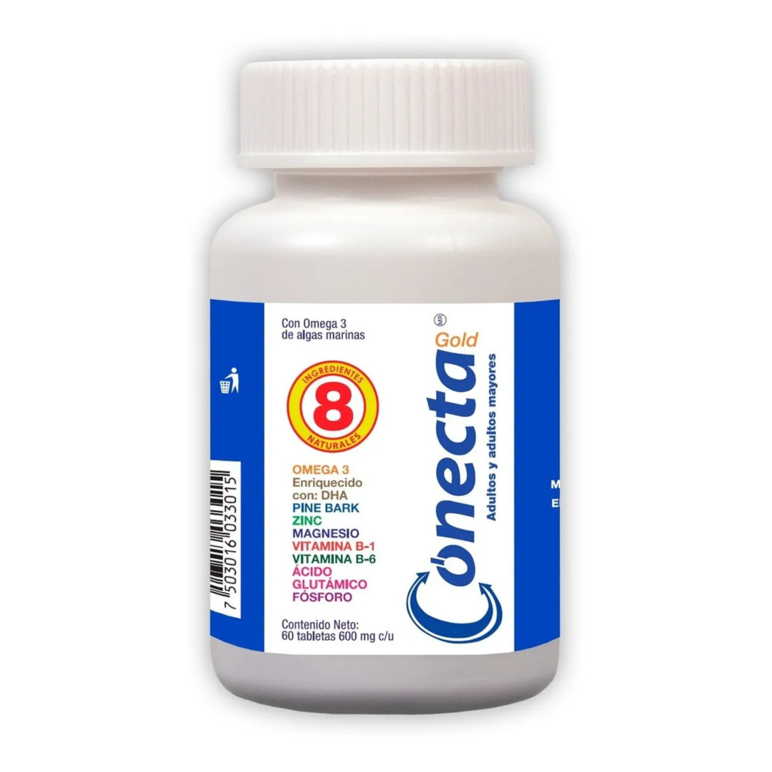 Conecta Gold, 60 Tabletas, 600 mg c/u, Vitamina para Adulto y Adulto Mayor, Memoria y Concentracion