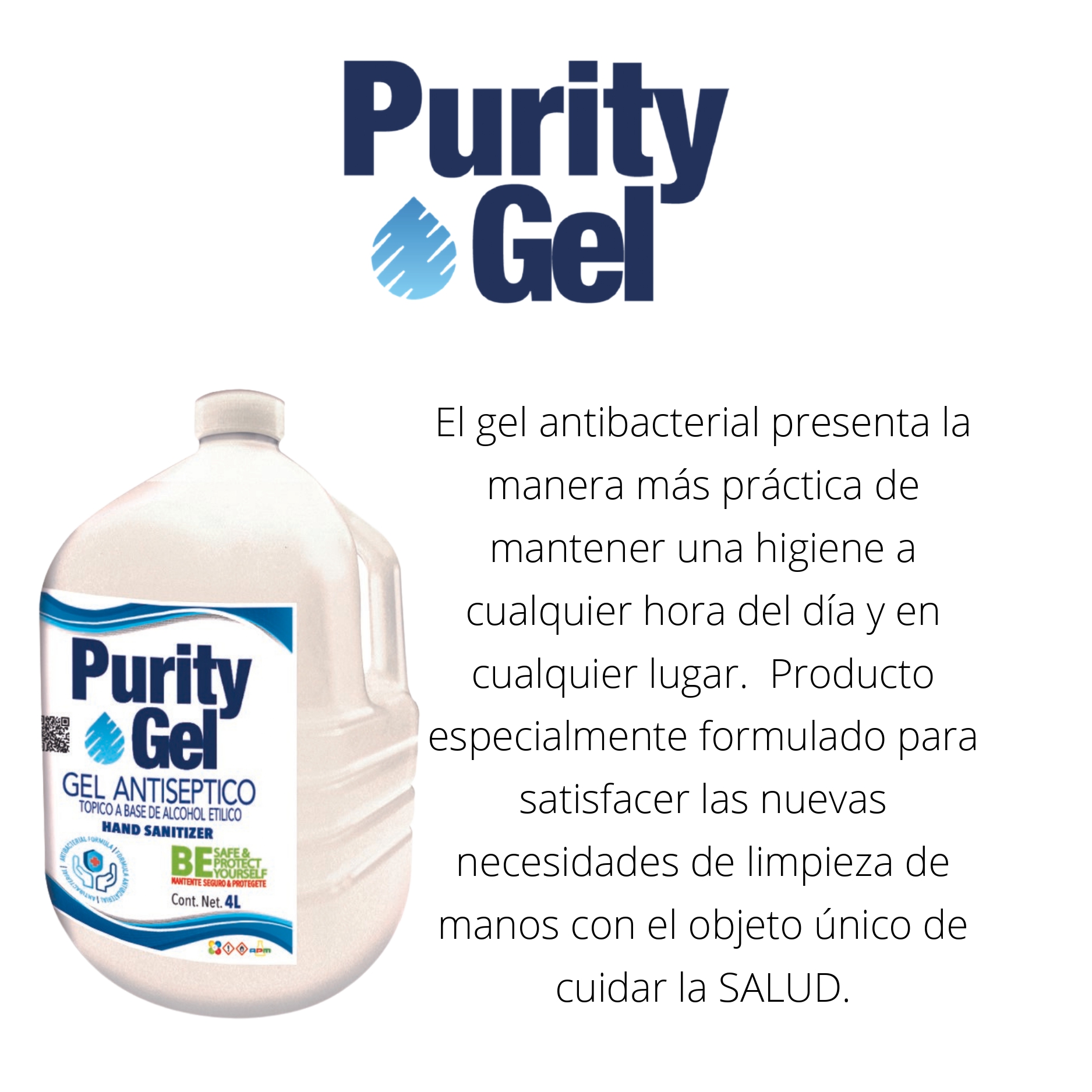 Gel Antibacterial Para Manos 4 L Purity Gel Antiséptico