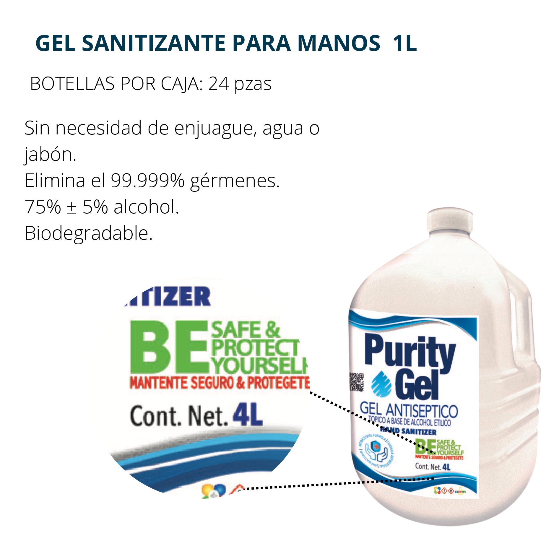 Gel Antibacterial Para Manos 4 L Purity Gel Antiséptico