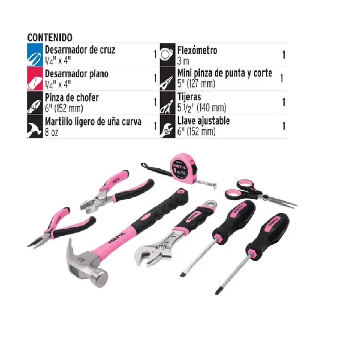 Set De Herramientas Basico, Color Rosa c/Estuche