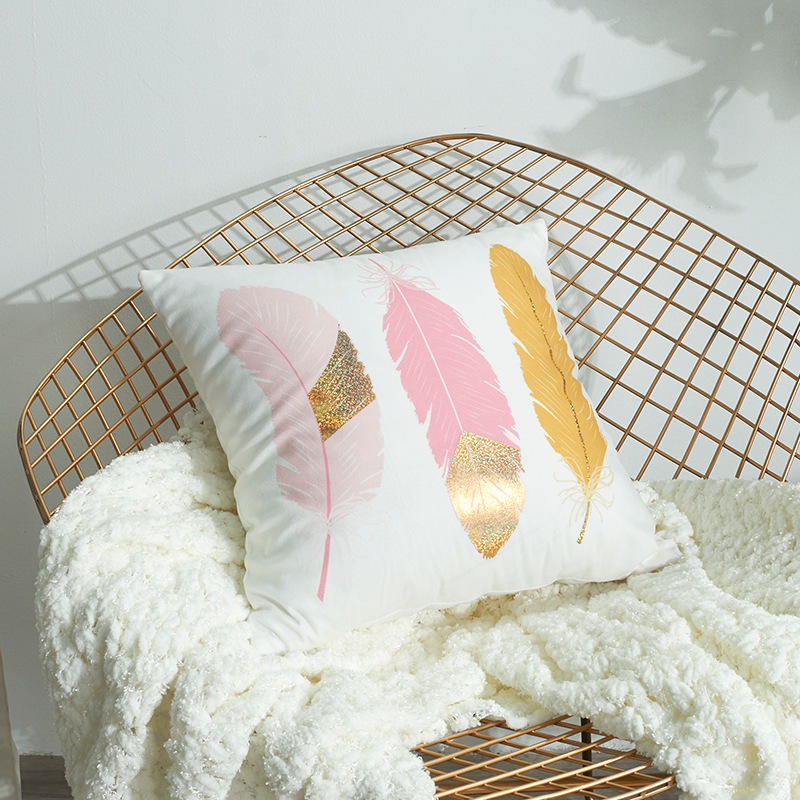 Juego 3 Fundas para Cojín Decorativo Velvet Rosa Chicle y Peluche Felpa Rosa, Decoración Plumas