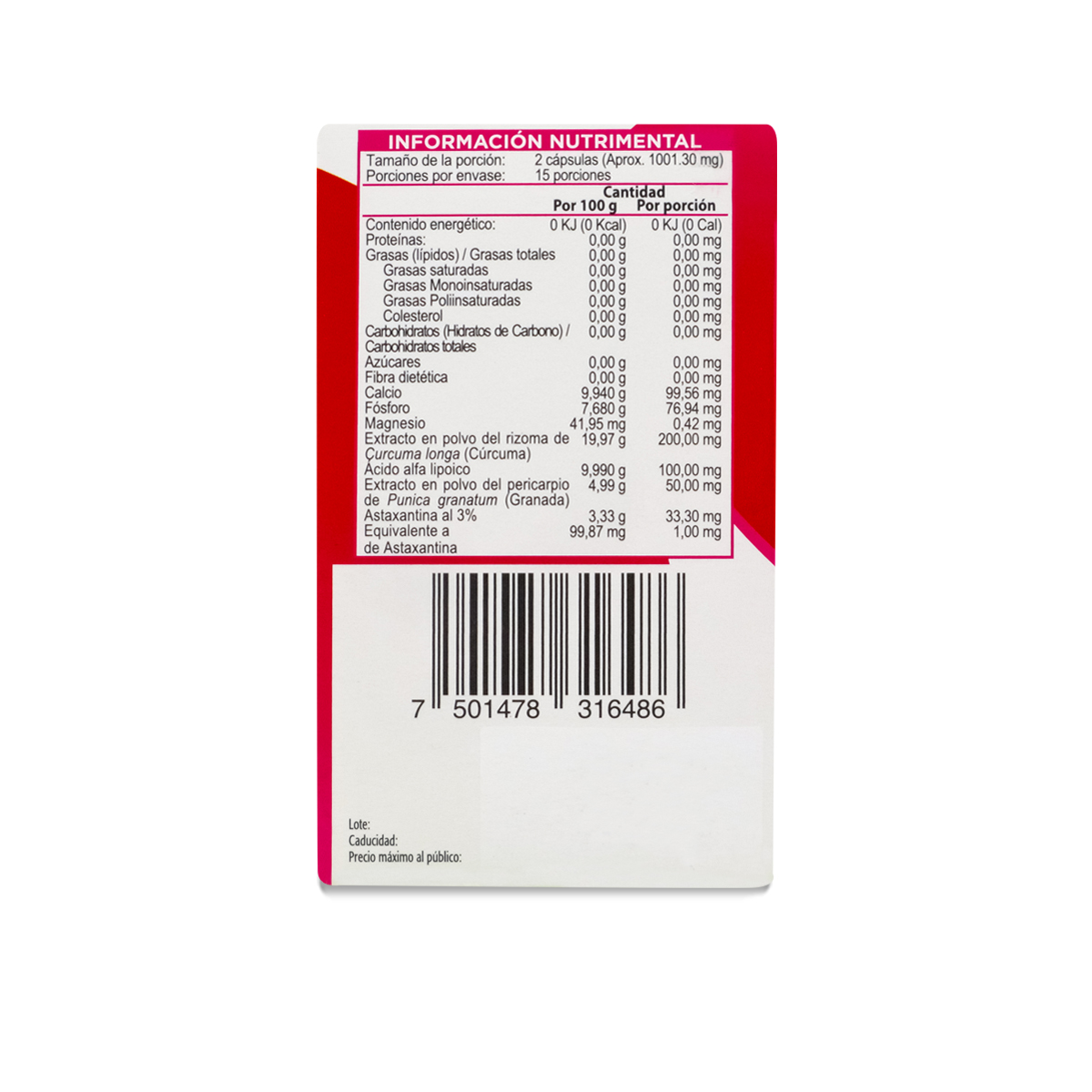 Curcuma/ Acido Alfa Lipoico/Astaxantina 30 Capsulas Vitae 