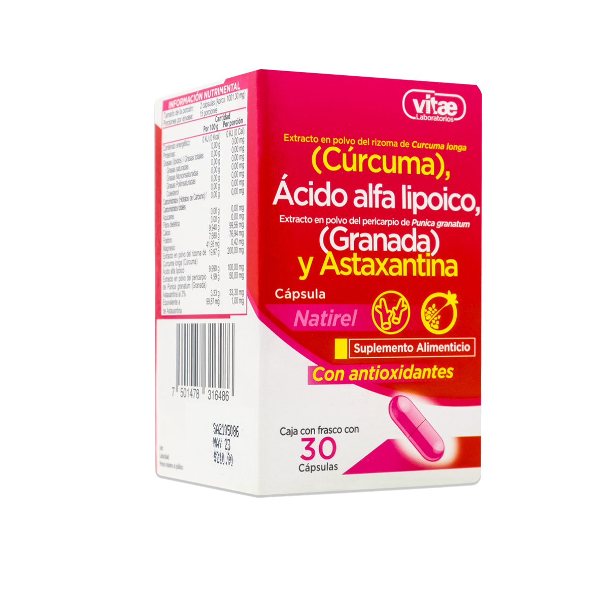 Curcuma/ Acido Alfa Lipoico/Astaxantina 30 Capsulas Vitae 