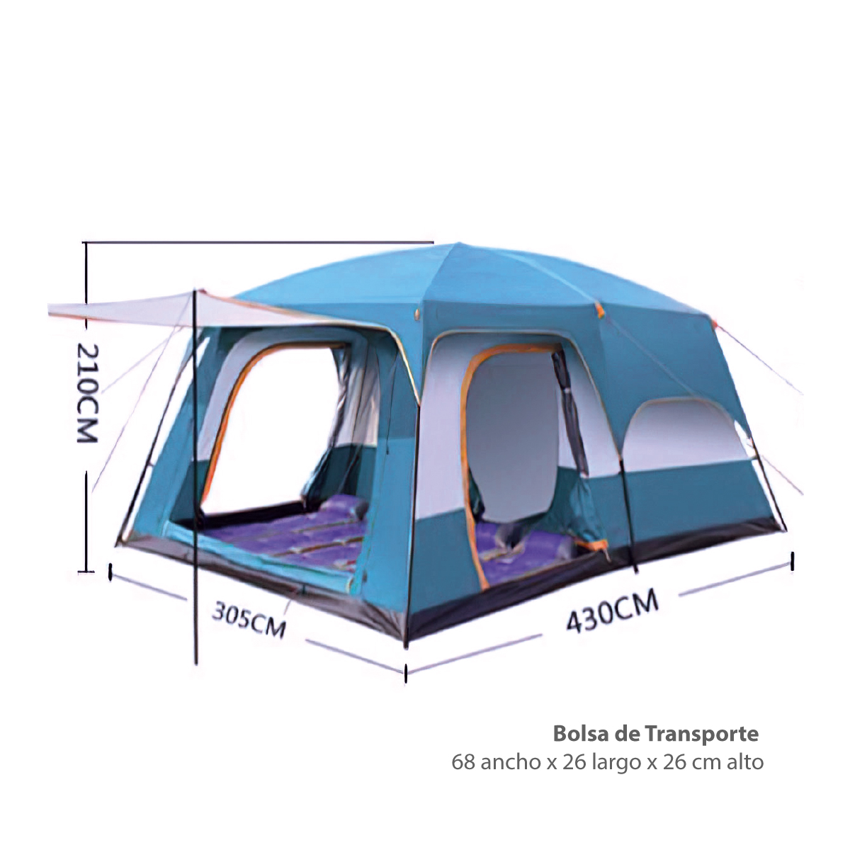 Tienda de campaña familiar para 5-12 personas impermeable con 3 habitaciones