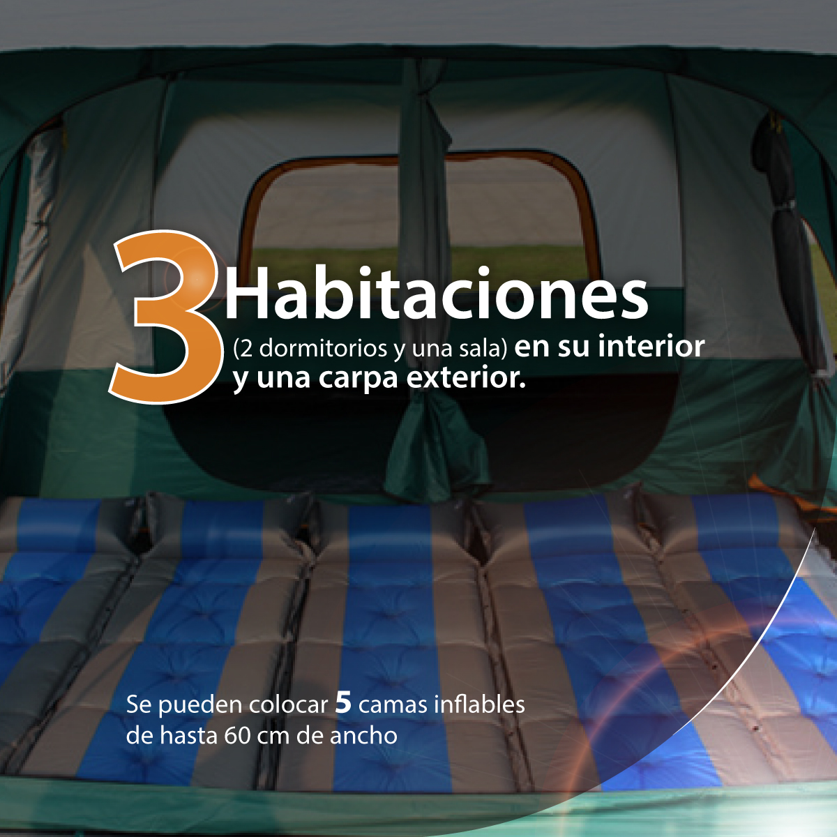 Tienda de campaña familiar para 5-10 personas impermeable con 3 habitaciones