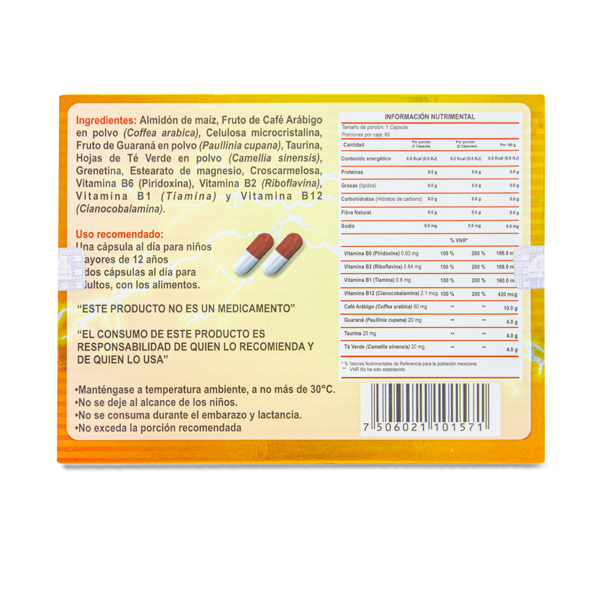 Mb Caps Complejo B Vitaminas B1, B2, B6 Y B12, Café Arabigo Y Te Verde Con Guarana Y Taurina Supleme 