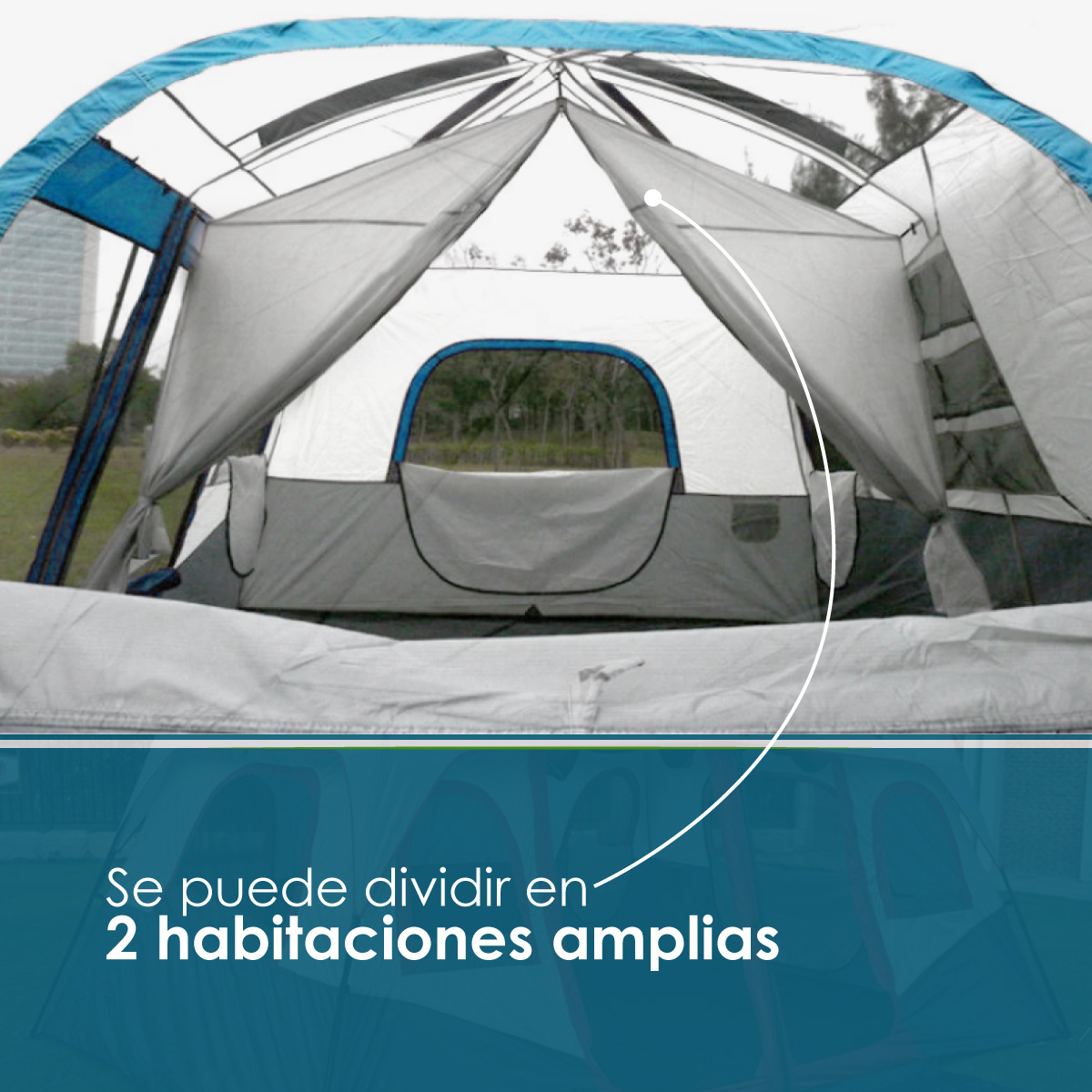 Tienda de campaña familiar para 5-12 personas impermeable con 2 habitaciones amplias