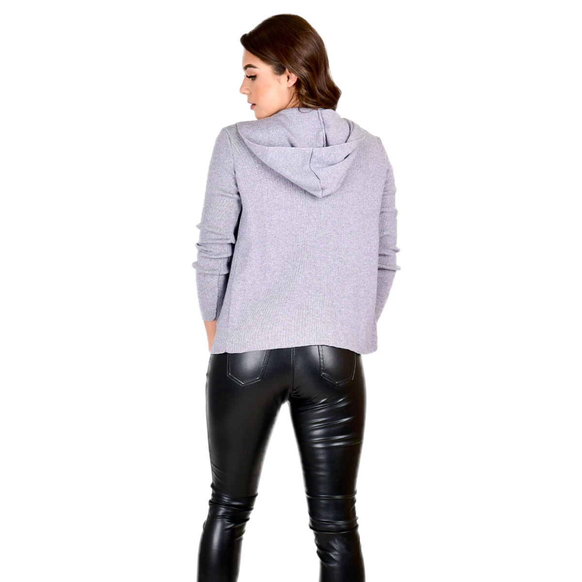 Sueter Cardigan De Punto Con Gorro Para Mujer 128- Gris