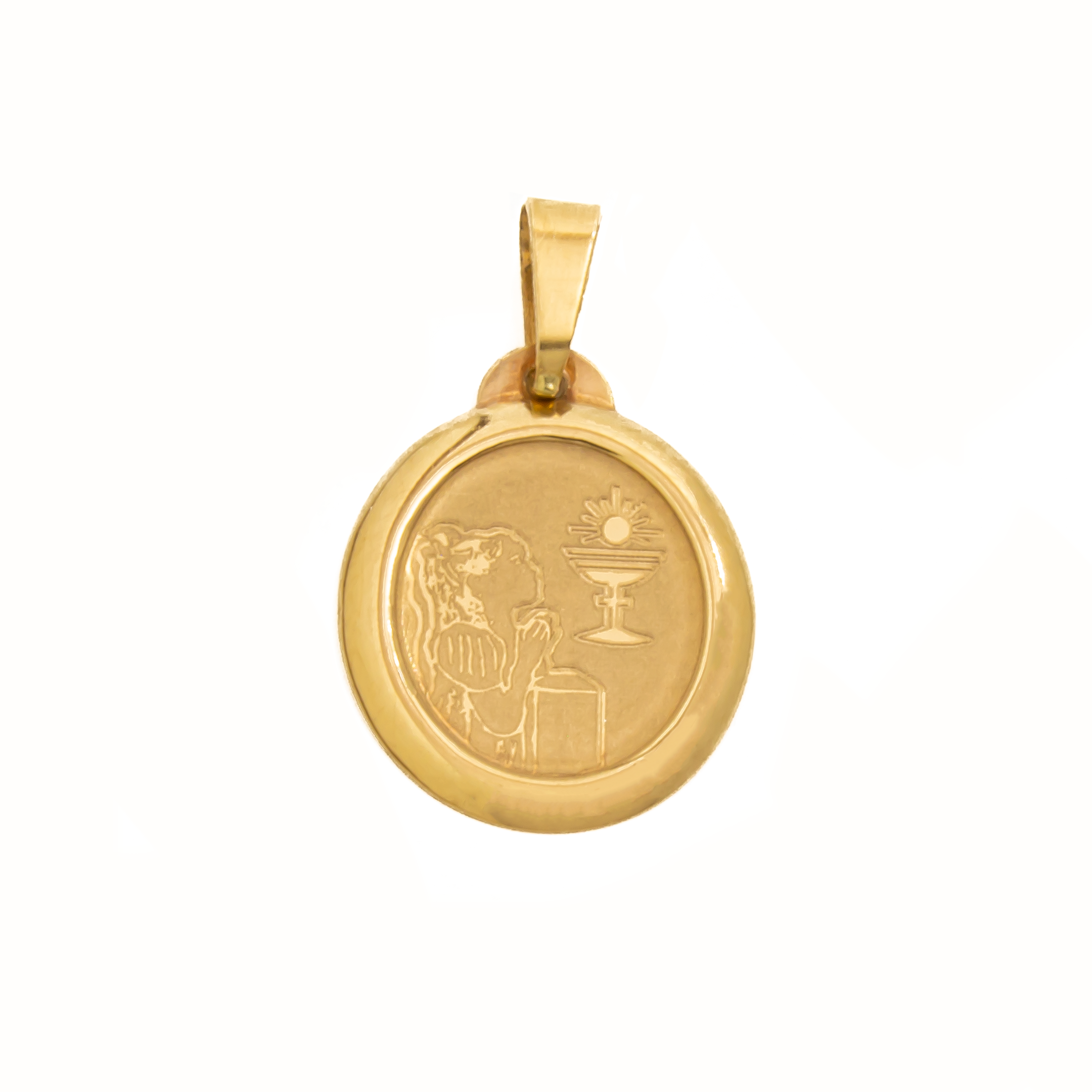 Medalla Primera Comunión Niña Oro 14  Kilates. Oro Fino Joyería.