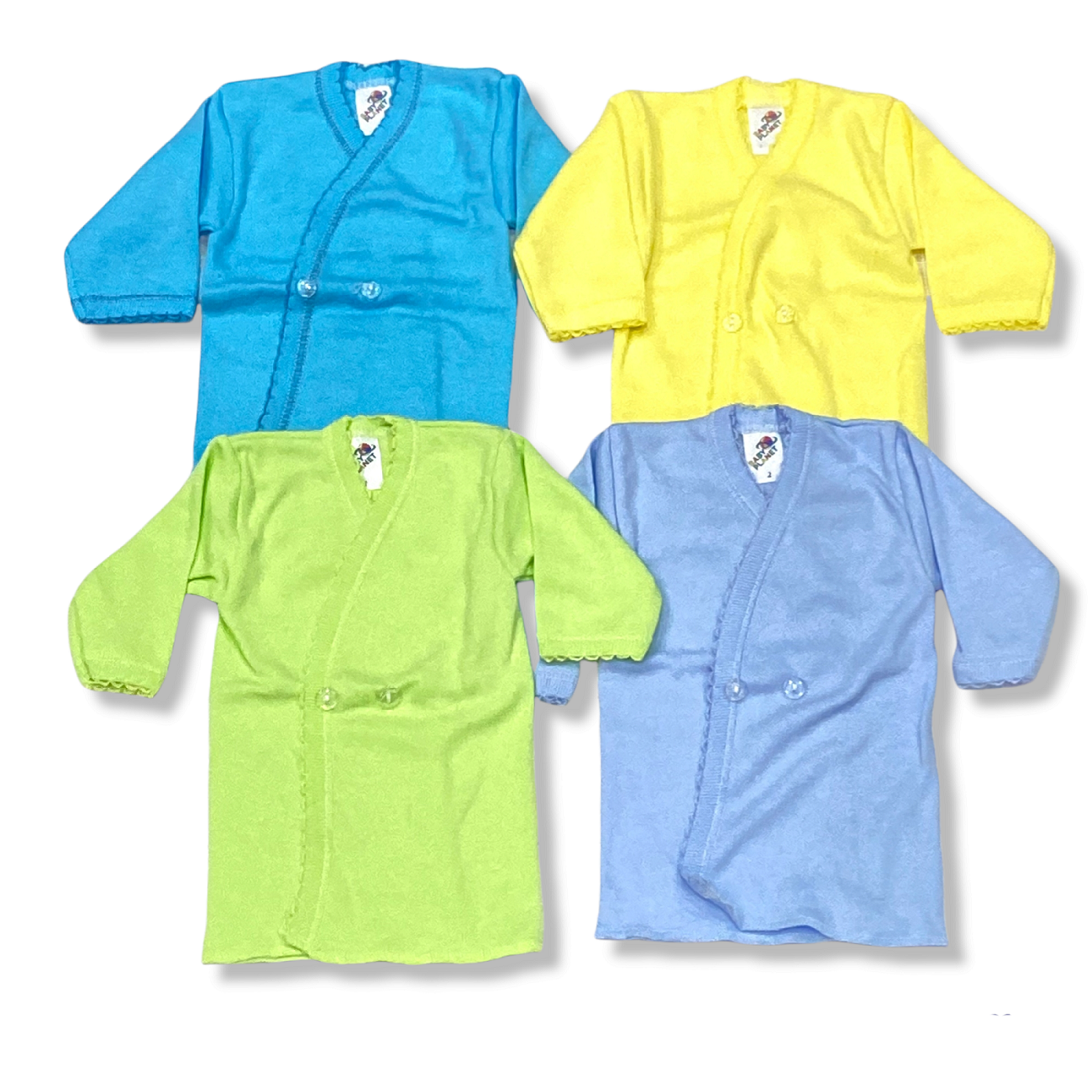 Set de 4 camisas cruzadas con botón color pastel para bebé
