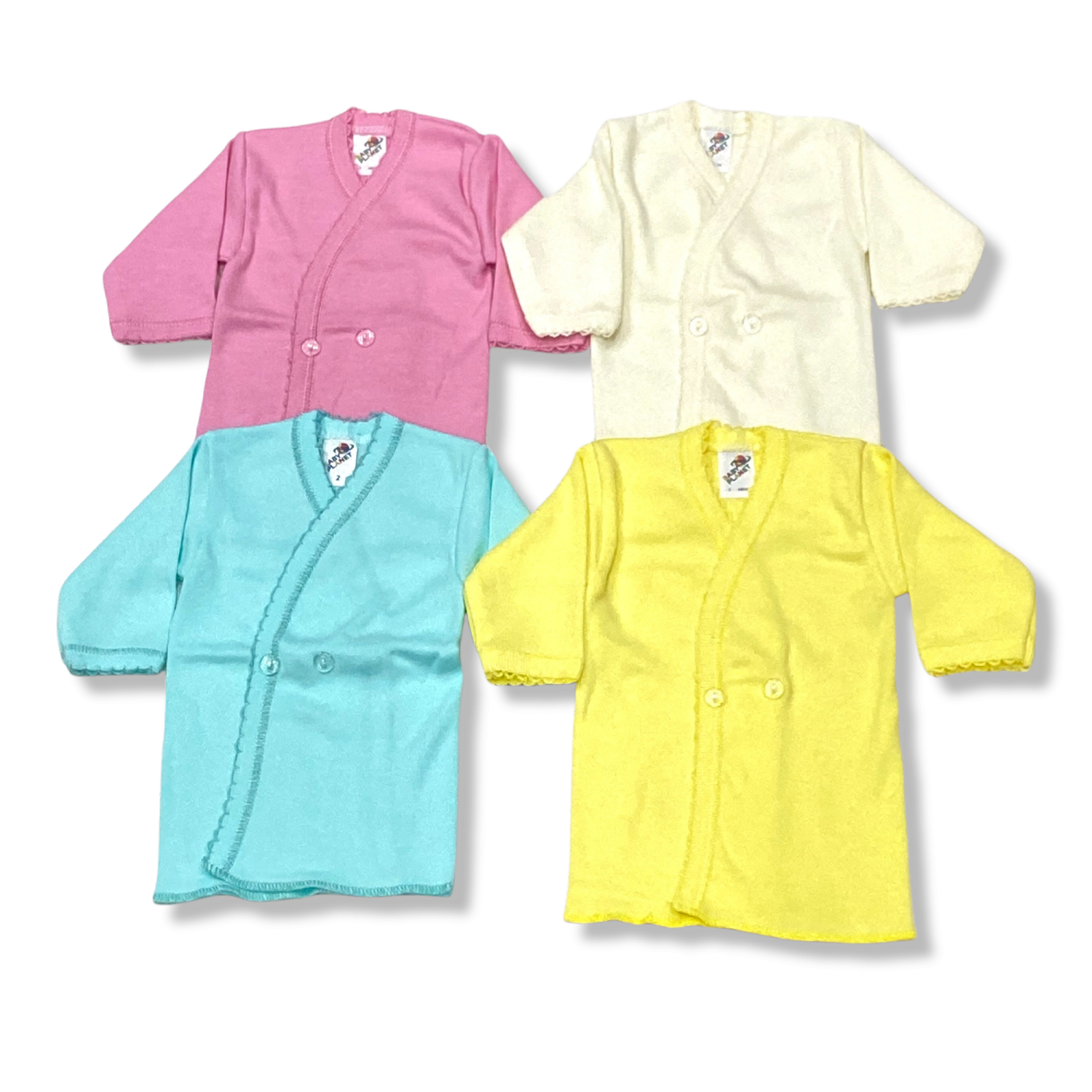 Set de 4 camisas cruzadas con botón color pastel para bebé