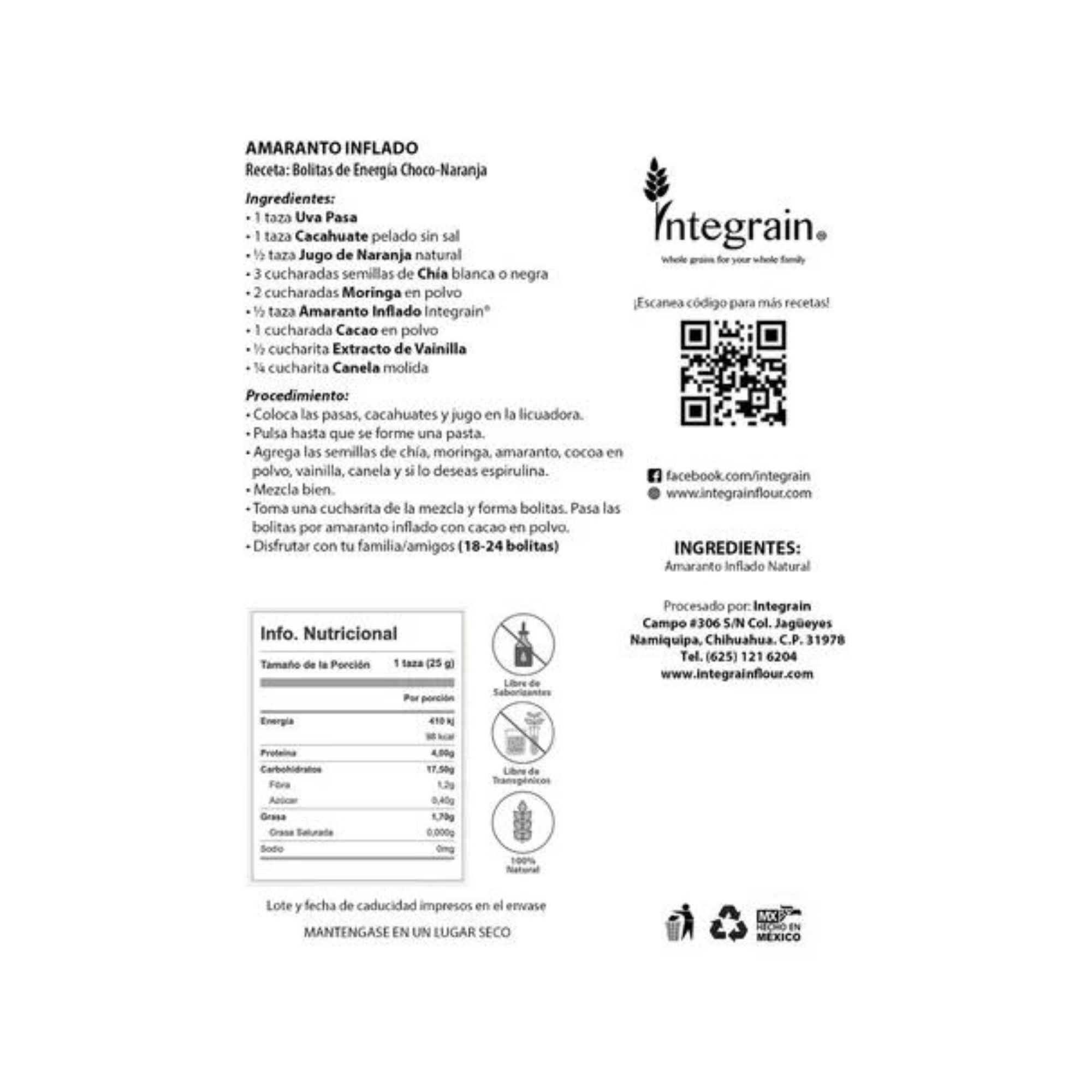 Amaranto Inflado 230g Integrain Sin Gluten