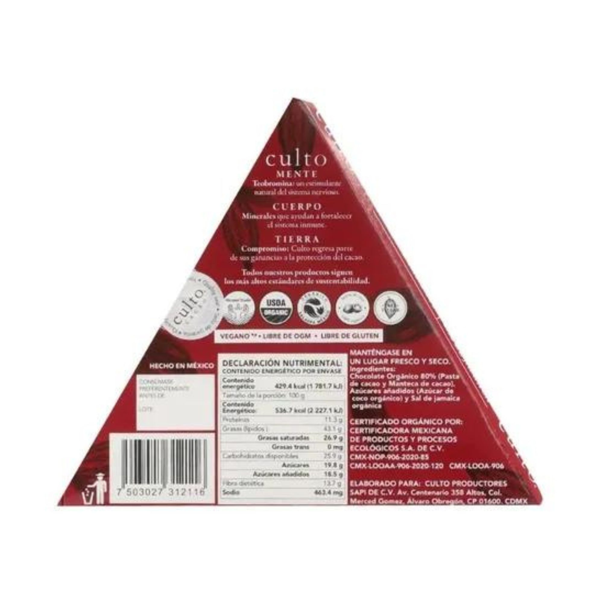 Chocolate Amargo 80% Cacao Con Sal De Jamaica 80g Culto 