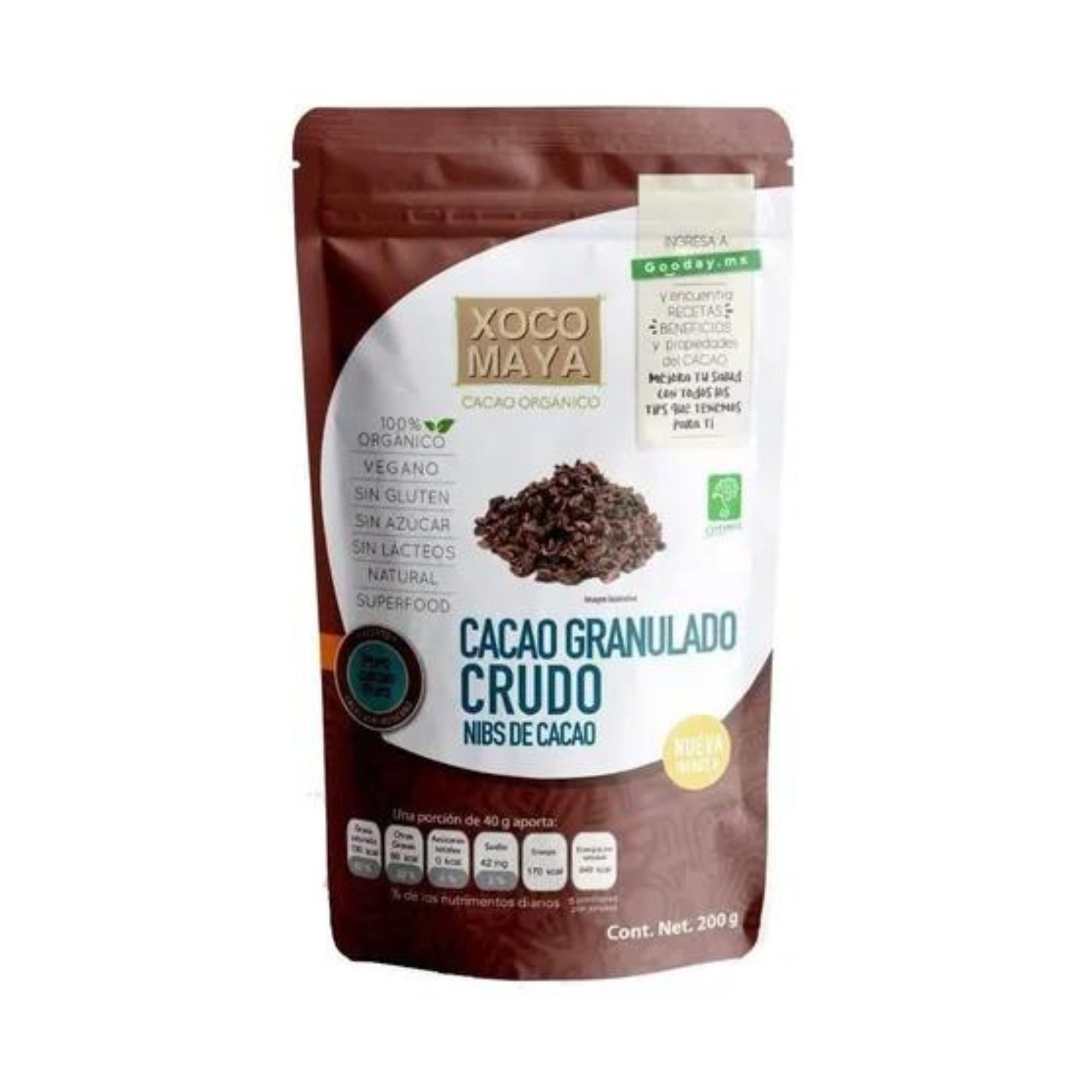 Cacao Granulado Crudo Orgánico 200g Raw Xoco Maya 