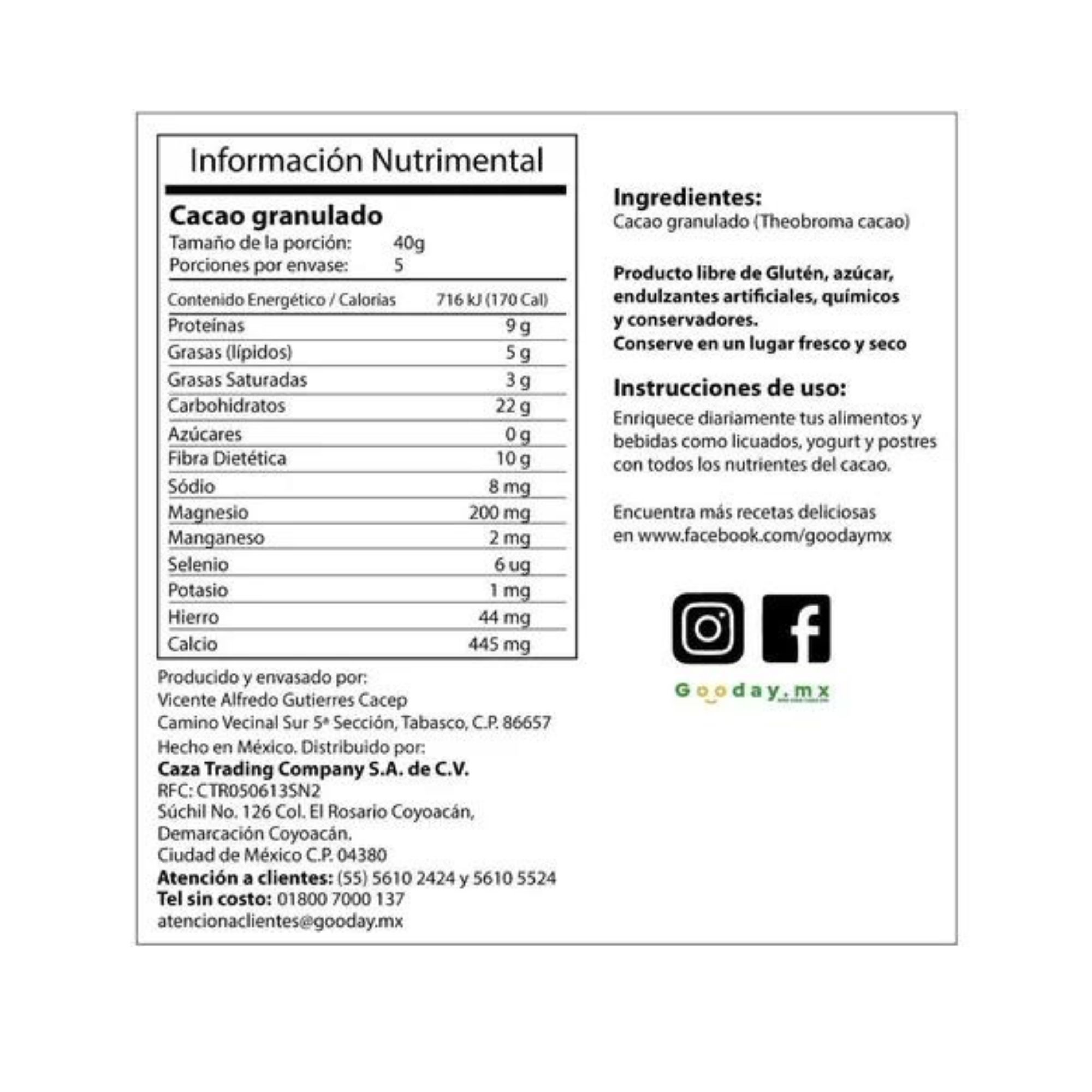 Cacao Granulado Crudo Orgánico 200g Raw Xoco Maya 