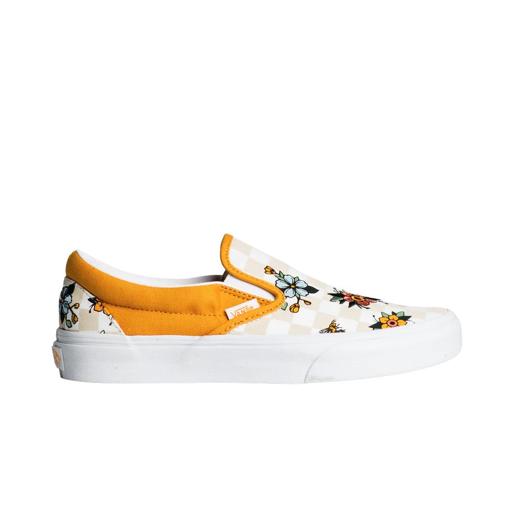 Tenis Vans Slip On Garden Cuadros Flores Amarillo De Dama