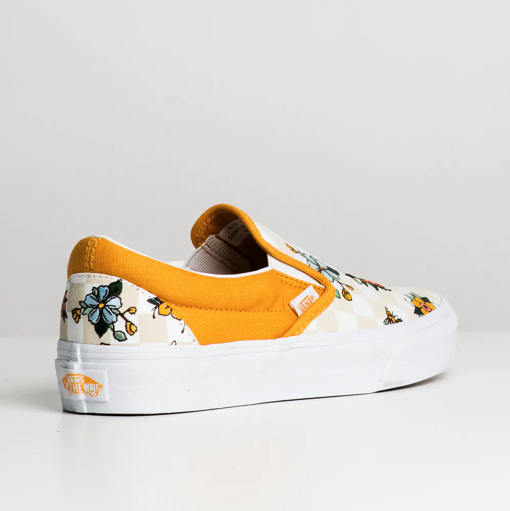 Tenis Vans Slip On Garden Cuadros Flores Amarillo De Dama