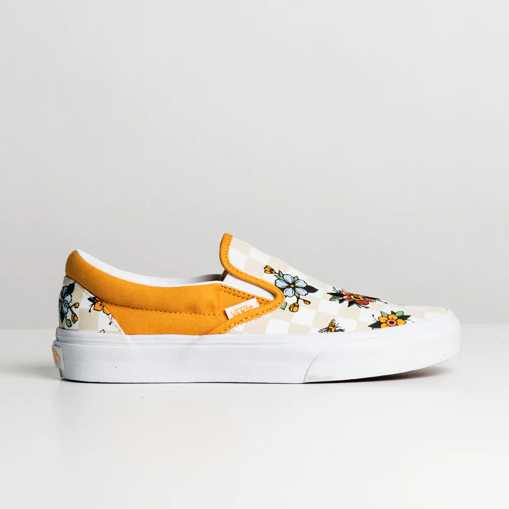 Tenis Vans Slip On Garden Cuadros Flores Amarillo De Dama