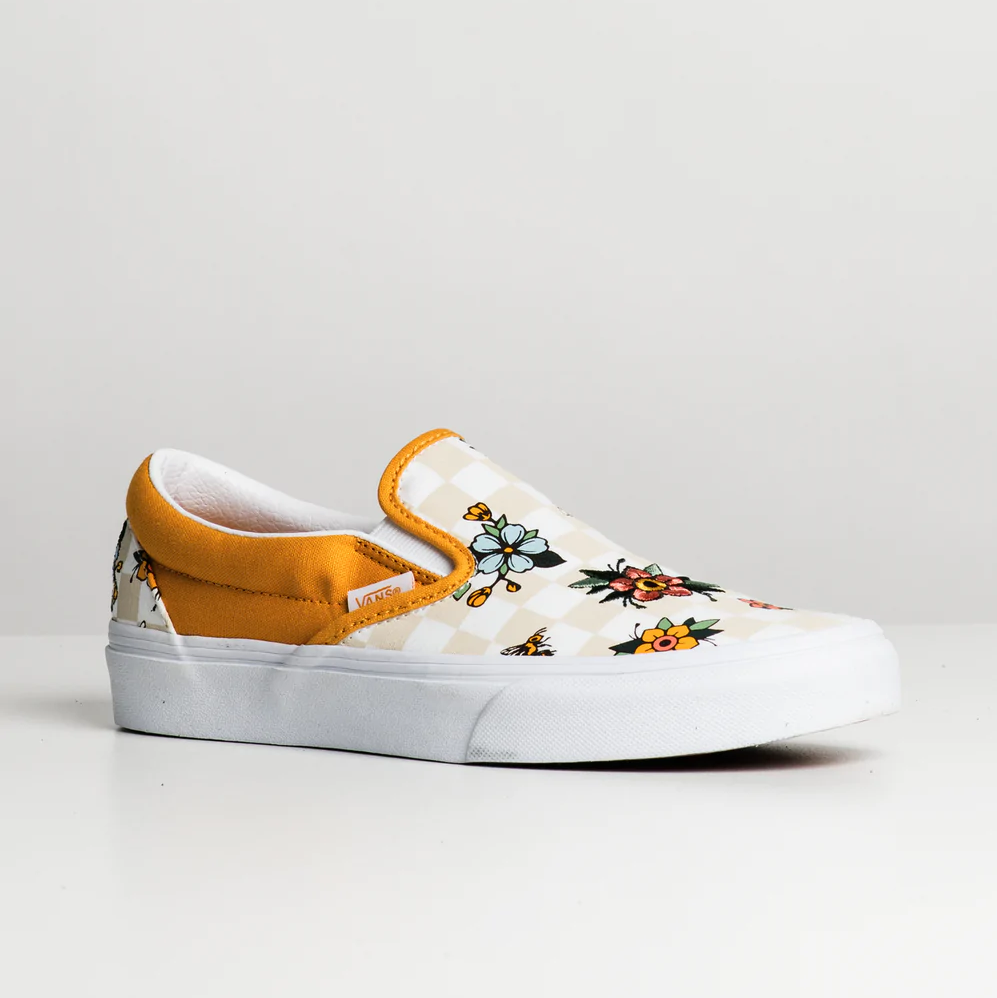 Tenis Vans Slip On Garden Cuadros Flores Amarillo De Dama