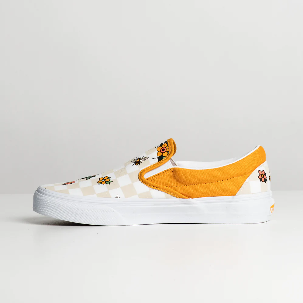 Tenis Vans Slip On Garden Cuadros Flores Amarillo De Dama