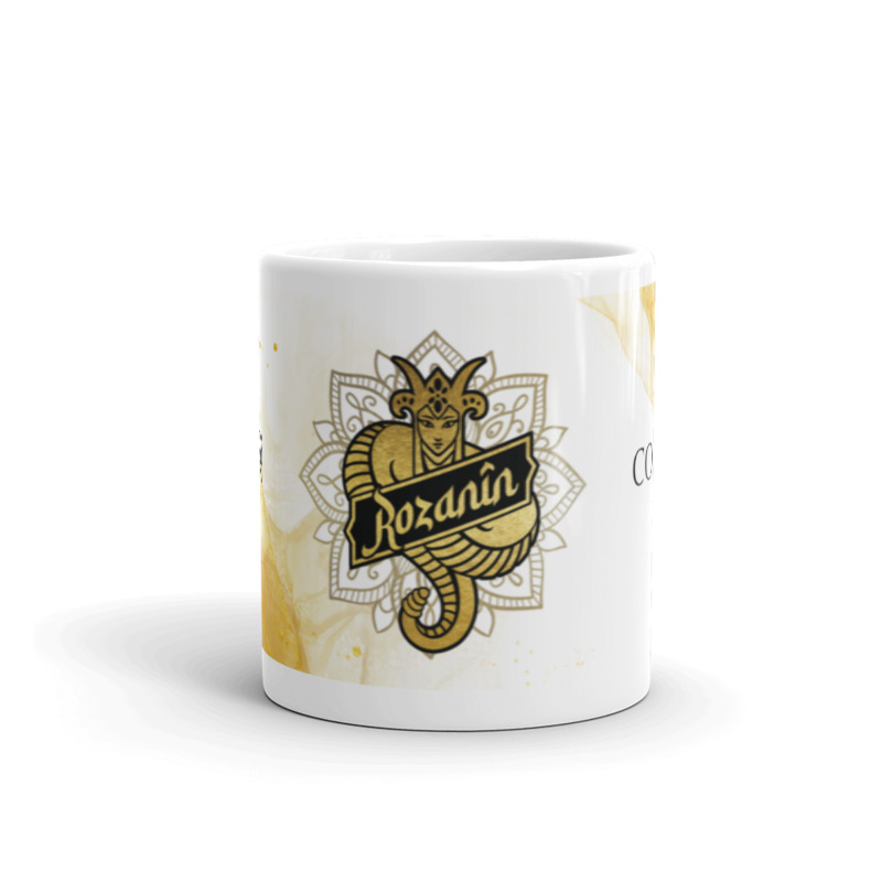 Taza para café con texto y diseño árabe Medio Oriente marca Rozanîn Coffee 11 oz 