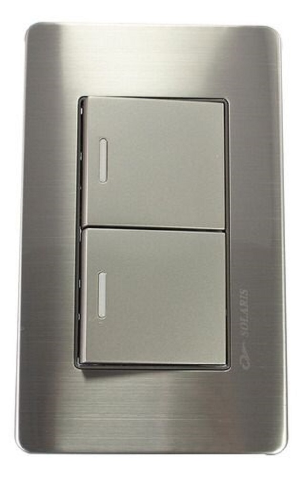 Placa metálica Solaris Acero Inoxidable Gris plata 2 Apagadores Escalera 2-Al-2-GR