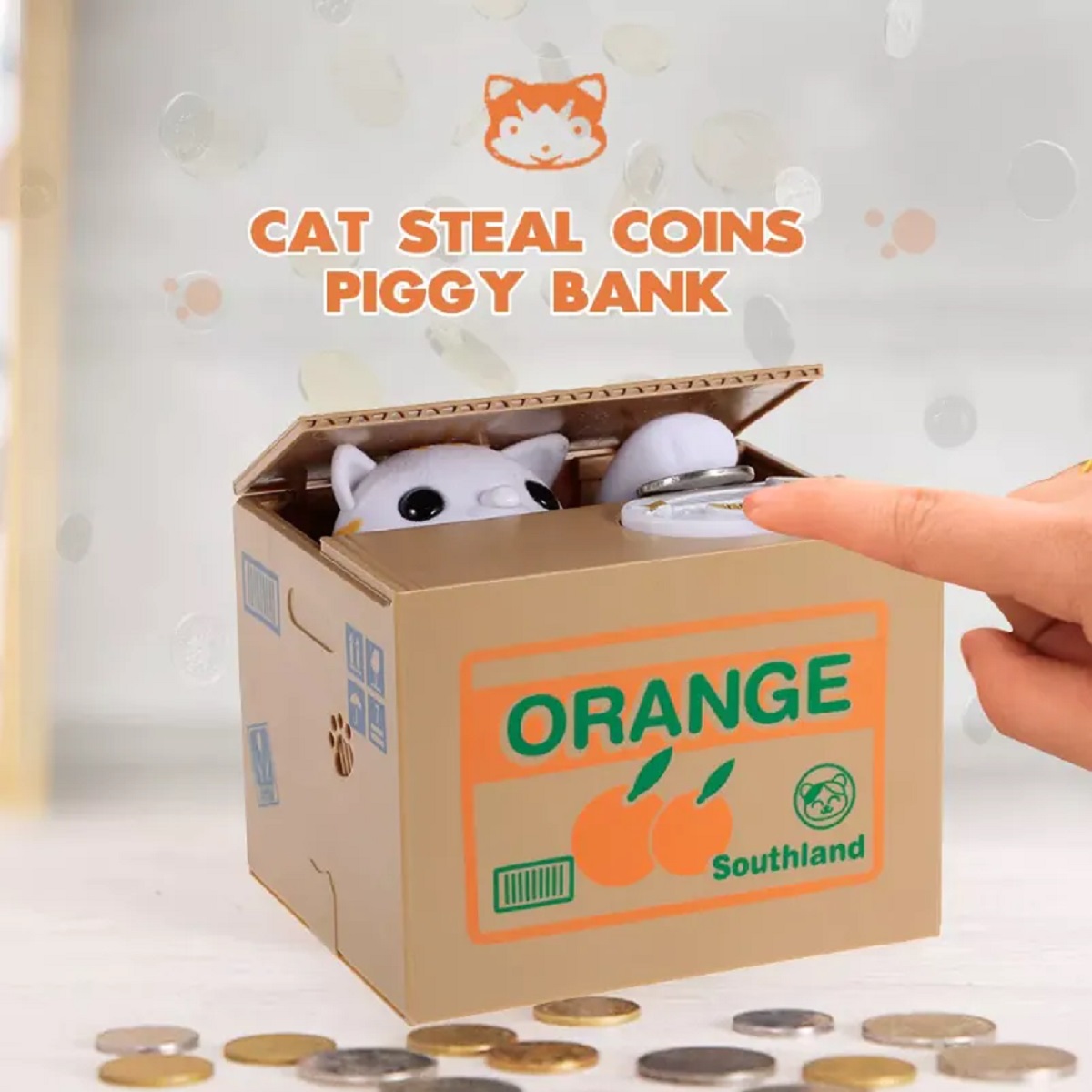 alcancia roba monedas gato