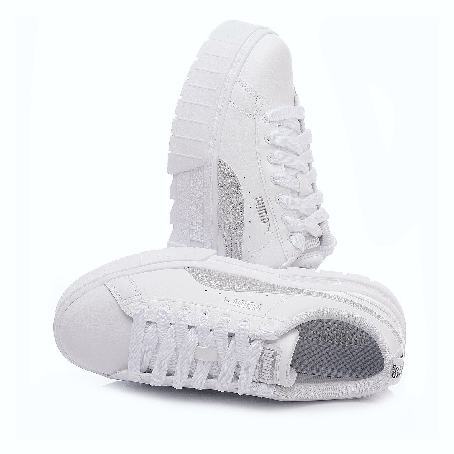 Tenis Puma Mayze Plataforma Blanco Glitter Plata De Dama