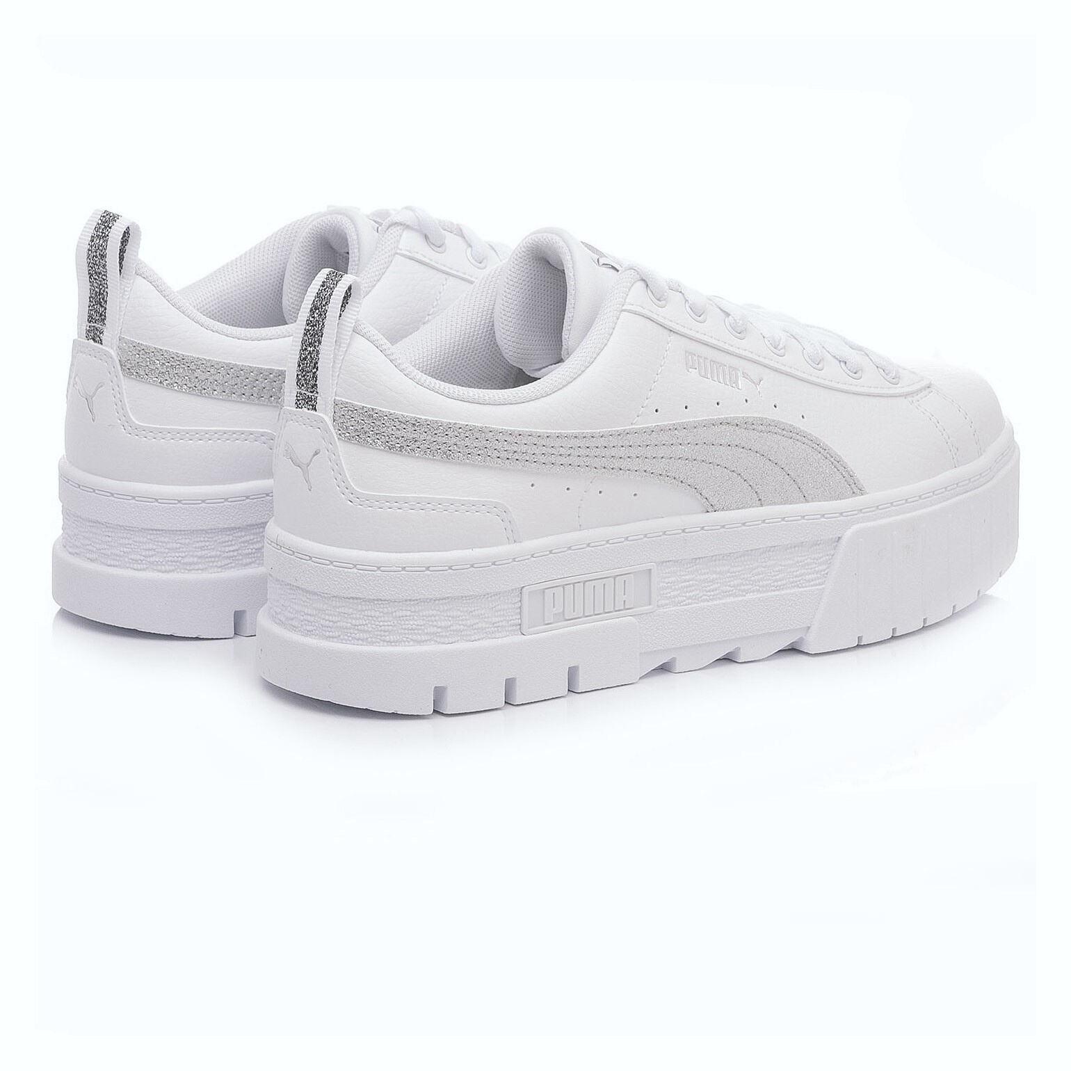 Tenis Puma Mayze Plataforma Blanco Glitter Plata De Dama
