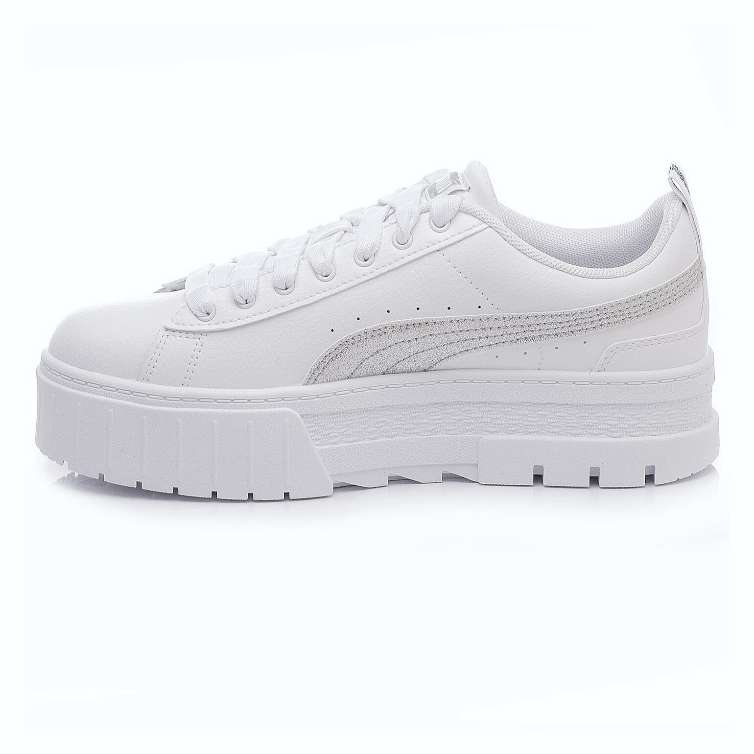 Tenis Puma Mayze Plataforma Blanco Glitter Plata De Dama