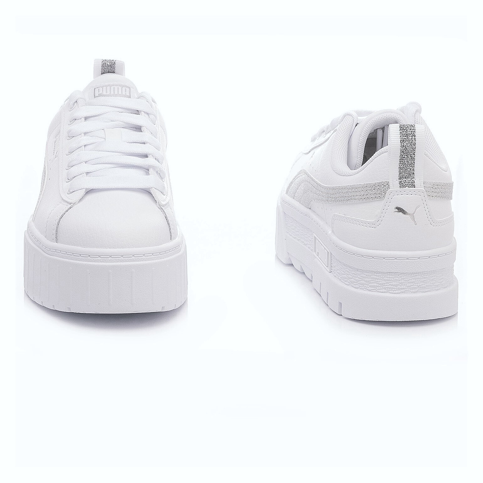 Tenis Puma Mayze Plataforma Blanco Glitter Plata De Dama