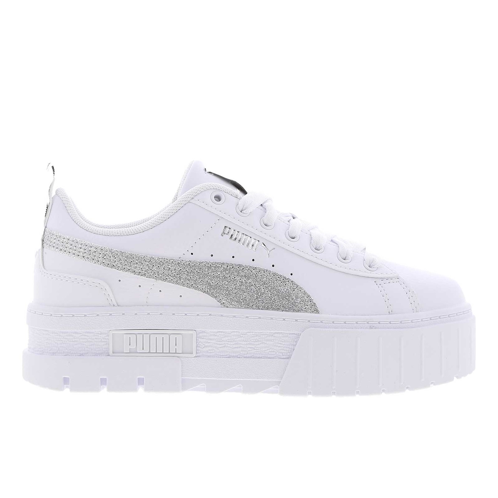Tenis Puma Mayze Plataforma Blanco Glitter Plata De Dama